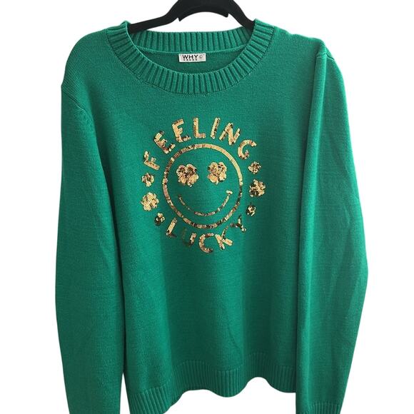 Feeling Lucky St Patrick's Day Sweater Green and Gold Size XL - Picture 6 of 6